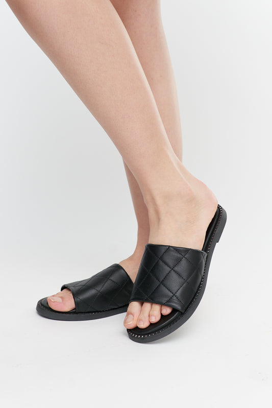 All Black Quilted Slide