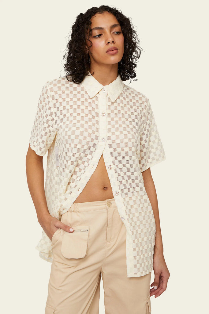 Find Me Now Harmony Checkered Button Down Cream