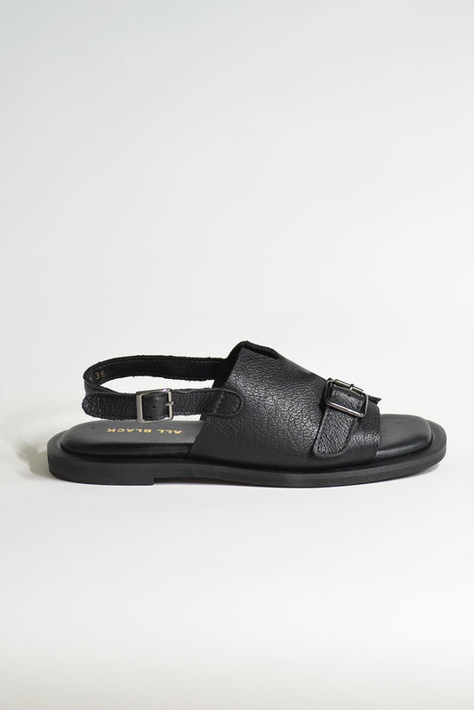 All Black Low Belt Sandal