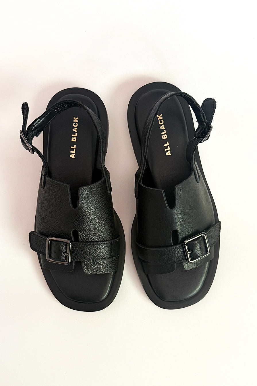 All Black Low Belt Sandal