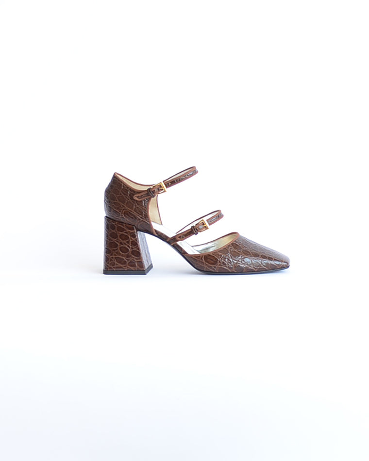 Suzanne Rae Double Strap Mary Jane Brown Croc