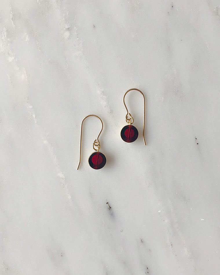 I. Ronni Kappos Small Circle Drop in Deep Red Earrings